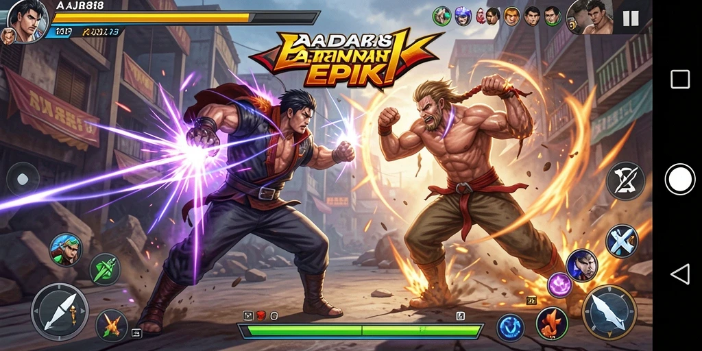 Gameplay seru dengan karakter bertarung di arena yang menantang.