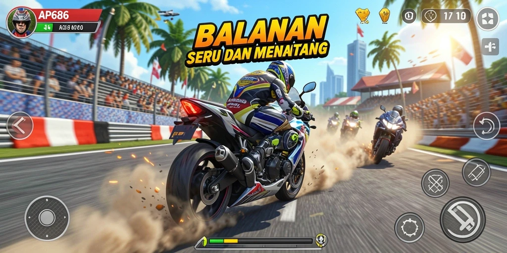 Tampilan gameplay seru dari balapan motor di AP686.