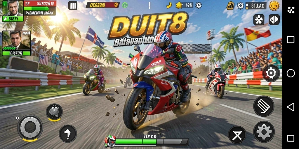 Tampilan gameplay balapan motor yang menegangkan.