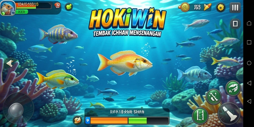 Screenshot gameplay HOKIWIN menampilkan aksi seru menangkap ikan.