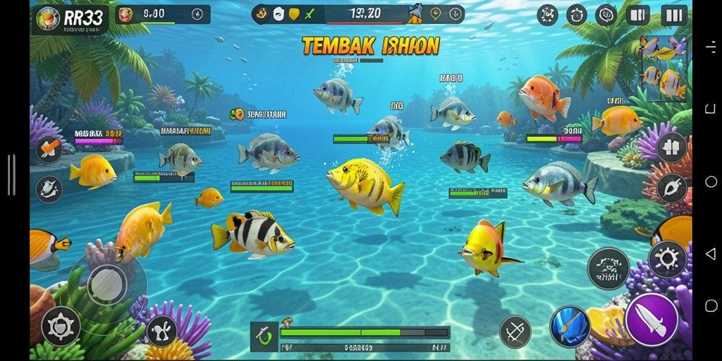 Tampilan gameplay seru dalam RR33 dengan aksi tembak ikan.