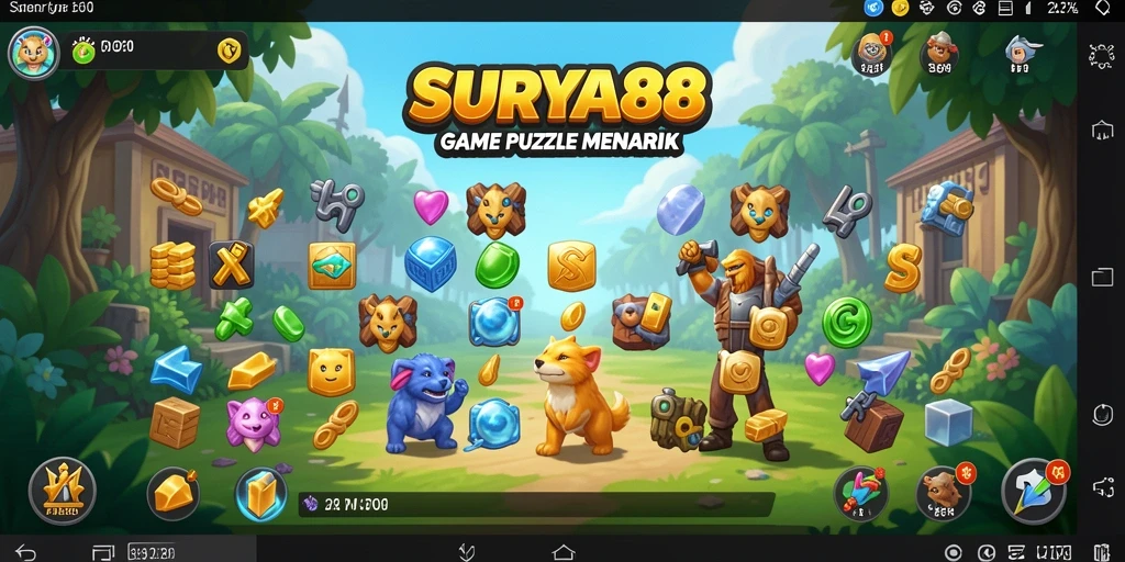Tampilan screenshot gameplay <strong>SURYA88</strong> yang penuh warna dan menantang.