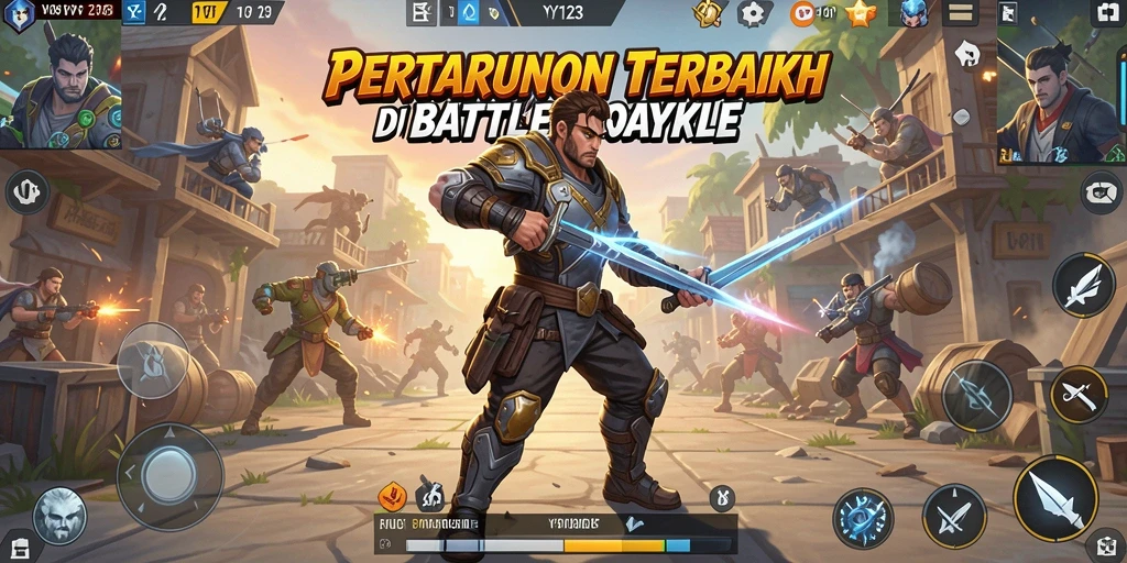 Screenshot gameplay YY123 yang menunjukkan aksi seru di medan tempur Battle Royale.